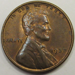 1937 Lincoln Wheat Cent - antique original American wheat penny