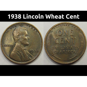 1938 Lincoln Wheat Cent - antique Great Depression era uncirculated wheat penny