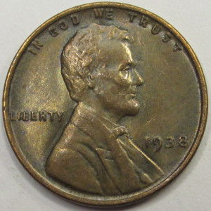 1938 Lincoln Wheat Cent - antique Great Depression era uncirculated wheat penny