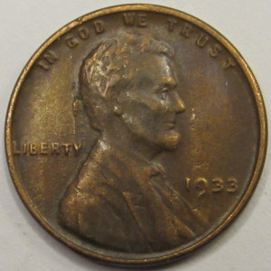 1933 Lincoln Wheat Cent - antique Great Depression era American wheat penny
