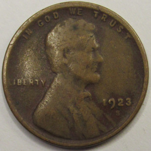 1923 S Lincoln Wheat Cent - antique San Francisco mintmark wheat penny