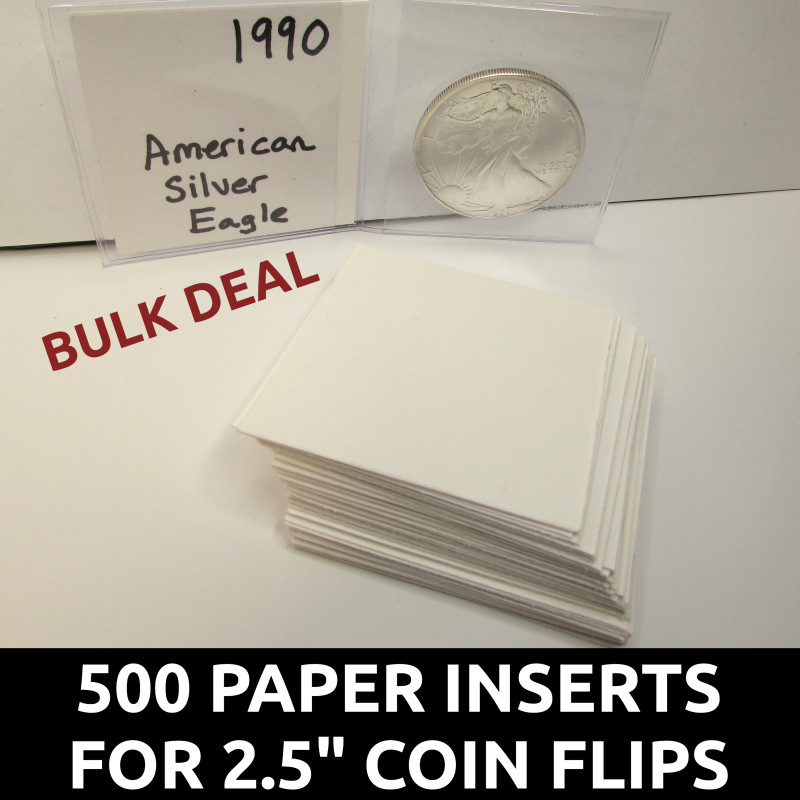 500 Paper Inserts for 2.5 x 2.5 coin flips - acid-free, safe for coins bulk deal
