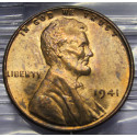 1941 toned Lincoln Cent - BU / UNC / MS - reverse toned brown-green colors
