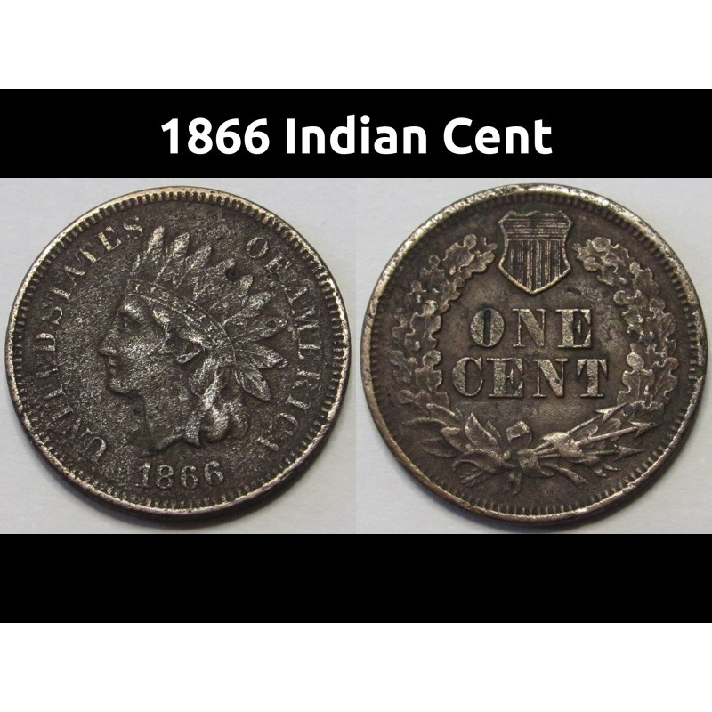 1866 Indian Head Cent - better date old US penny coin