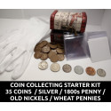 Coin Collecting Starter Kit - 35 old coins / 1800s penny + silver dime + wheat pennies + more in treasure chest