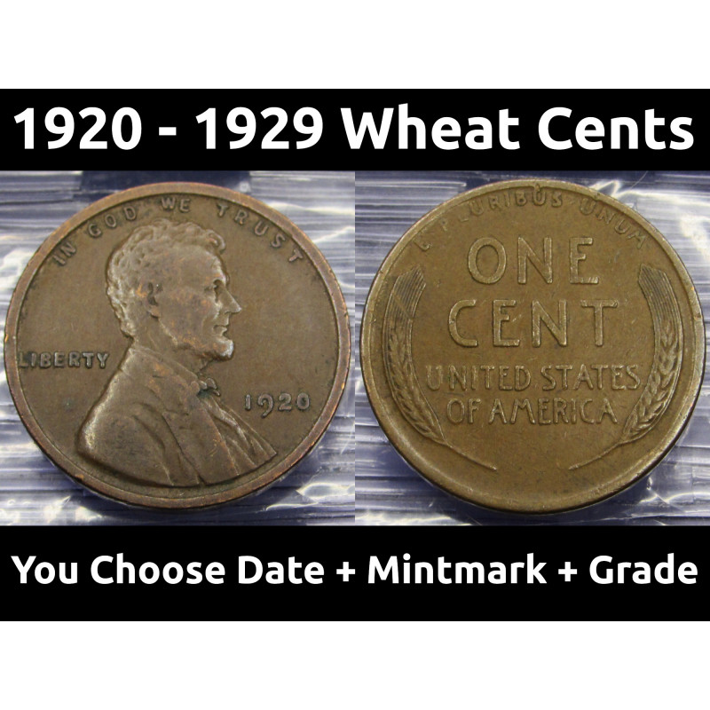 Lincoln Wheat Pennies - 1920 to 1929 PDS - choose date / mintmark / grade