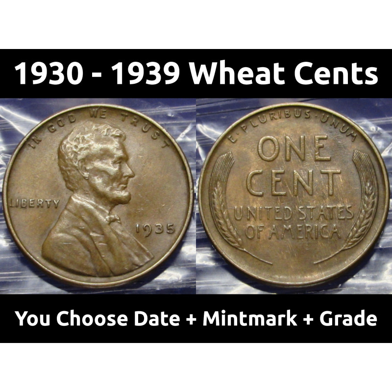Lincoln Wheat Pennies - 1930 to 1939 PDS - choose date / mintmark / grade