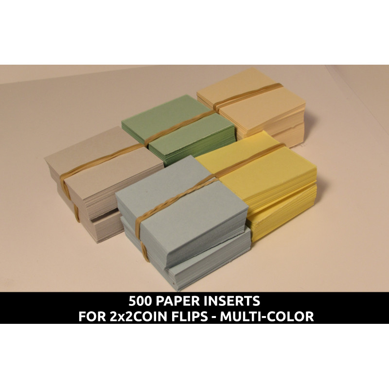 500 Paper Inserts for 2x2 coin flips - multicolor - safe for coins - bulk deal