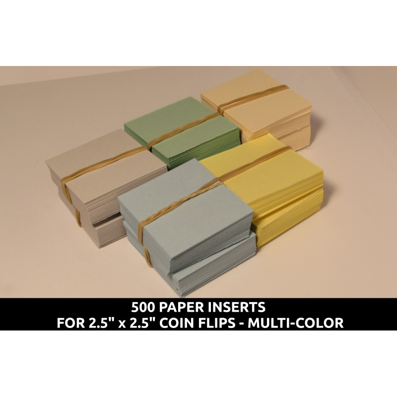 500 Paper Inserts for 2.5" coin flips - multicolor - safe for coins - bulk deal