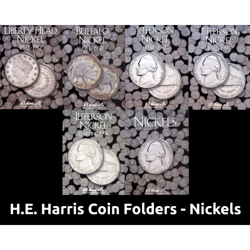 H.E. Harris Coin Folders for US Nickels - Liberty 'V', Buffalo / Indian Head, Jefferson - You Pick