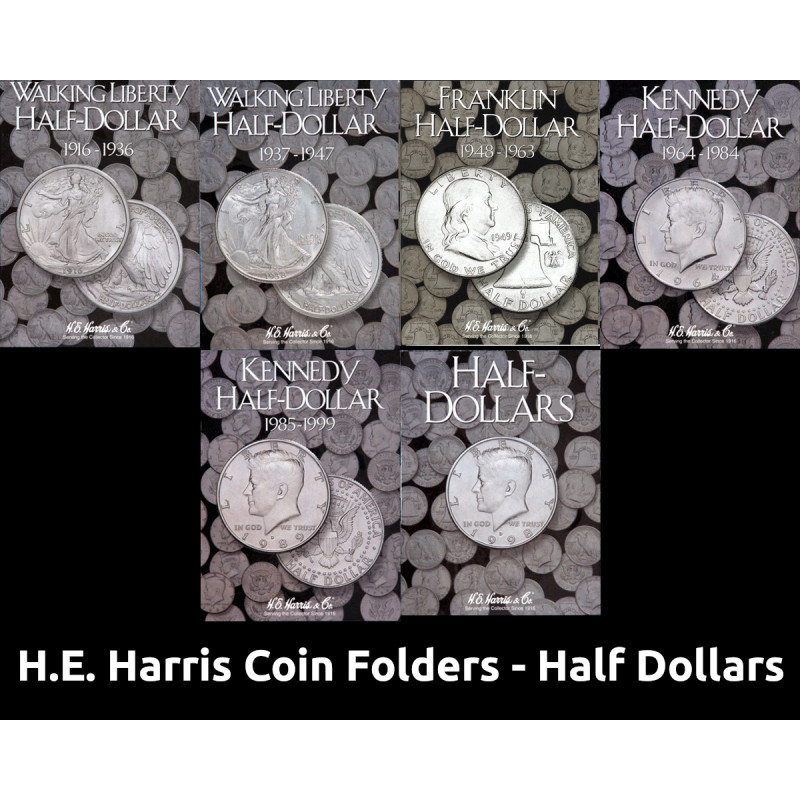 H.E. Harris Coin Folders for US Half Dollars - Walking Liberty, Franklin, Kennedy - You Pick