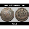1865 Indian Head Cent - Civil War era issue antique American bronze penny