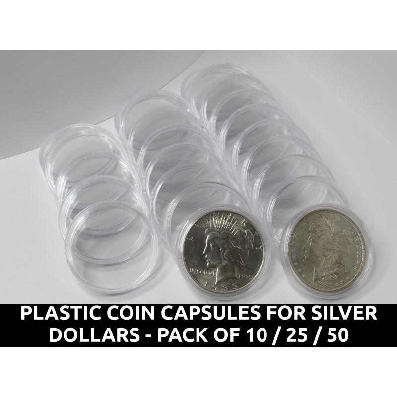 Silver Dollar sized Plastic Coin Capsules - 38mm holders for coins - pack of 10 / 25/ 50