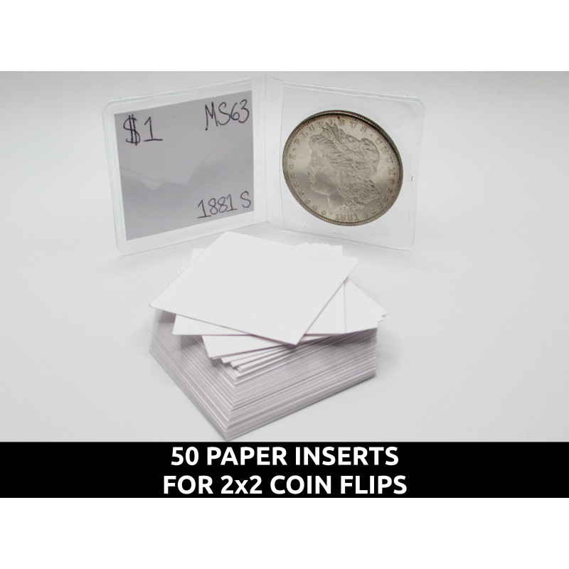 50 Inserts for 2x2 coin flips - acid-free, safe cardstock paper for coins
