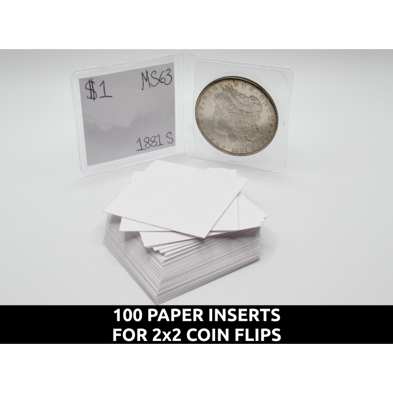 100 Inserts for 2x2 coin flips - acid-free, safe cardstock paper for coins