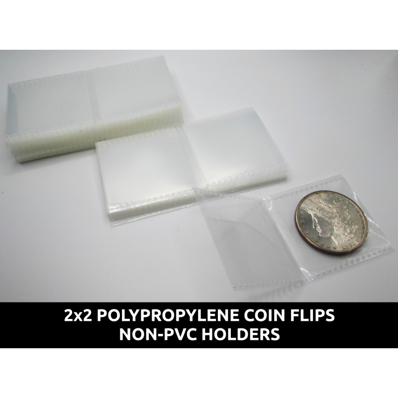 2" Polypropylene Coin Flips - 2x2 plastic protective PVC-free holders - choose quantity 25 / 50 / 100 / 200 / 500 / 1000