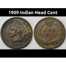 1909 Indian Head Cent - final year of issue antique American penny coin