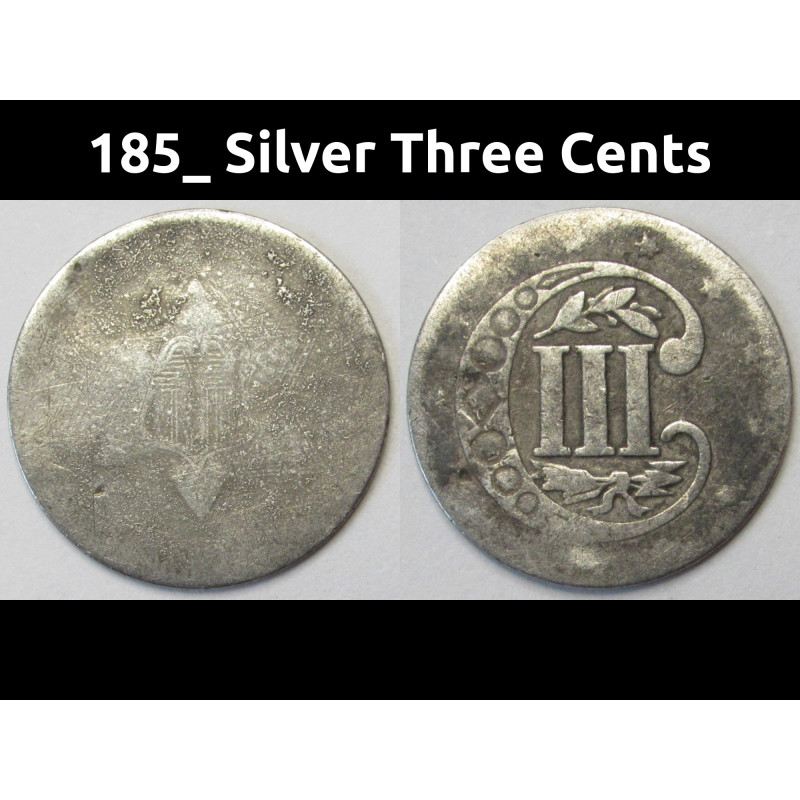 1850s Silver Three Cents - type 2 - antique American trime coin