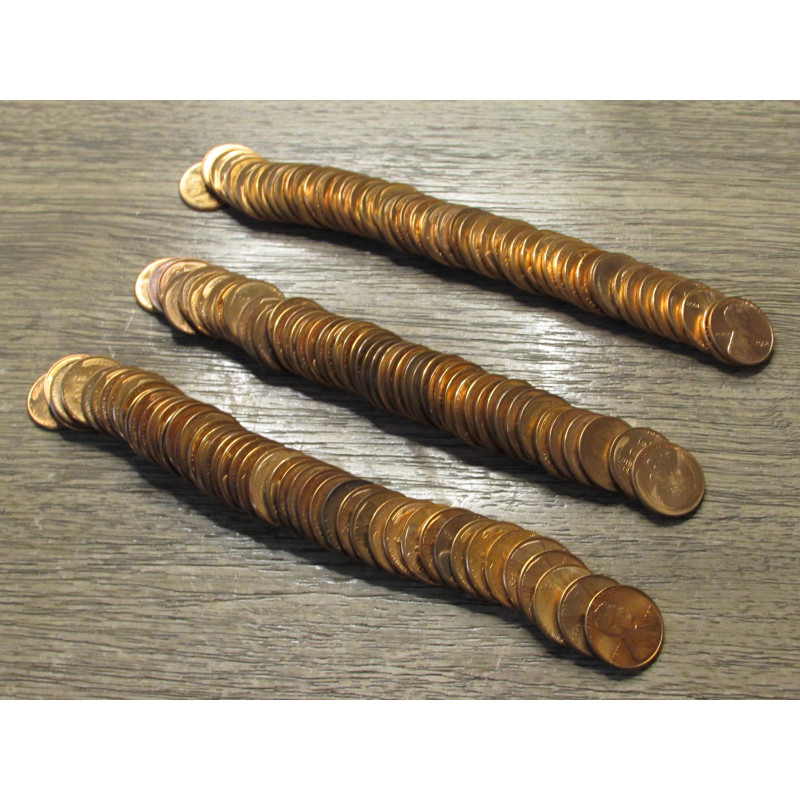 3 rolls Uncirculated Wheat Cents - 1950-1958 - 150 coins