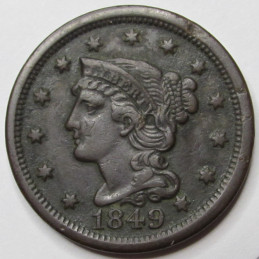 1849 Braided Hair Large Cent - antique pre Civil War copper large penny