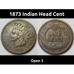 1873 Indian Head Cent - Open 3 - better condition antique penny