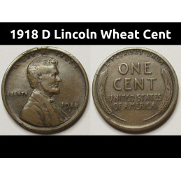 1918 D Lincoln Wheat Cent - better condition old American wheat penny