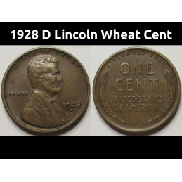 1928 D Lincoln Wheat Cent - better condition antique American wheat penny