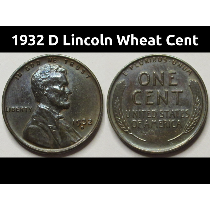 1932 D Lincoln Wheat Cent - antique Great Depression era wheat penny