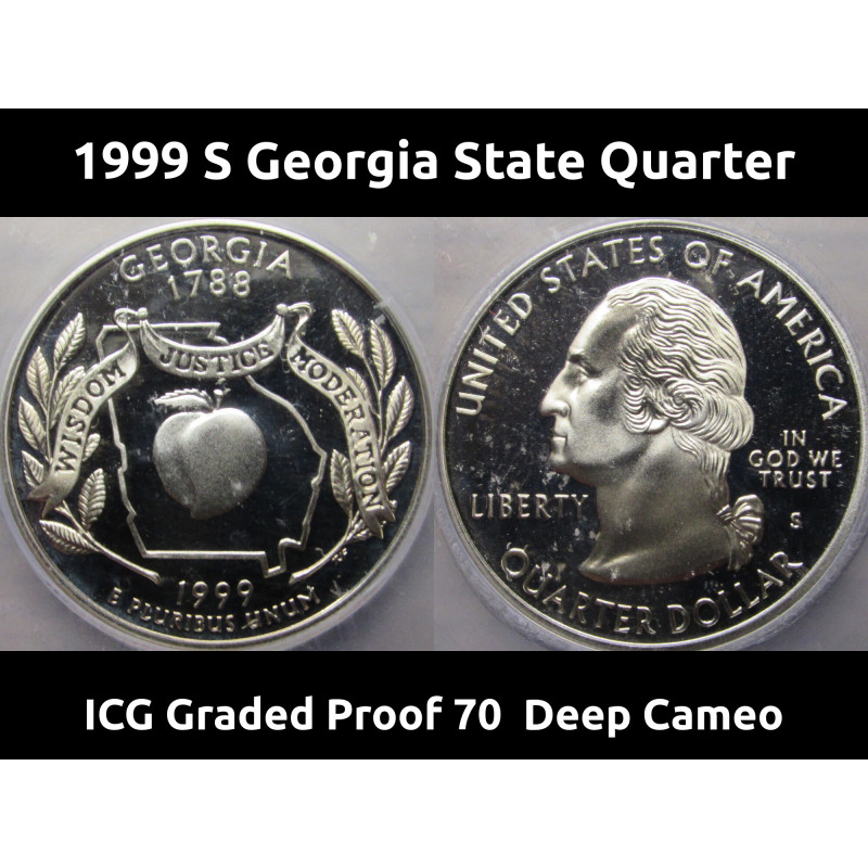 1999 S Georgia Washington Quarter - ICG Graded Proof 70 Deep Cameo - first year State Quarter