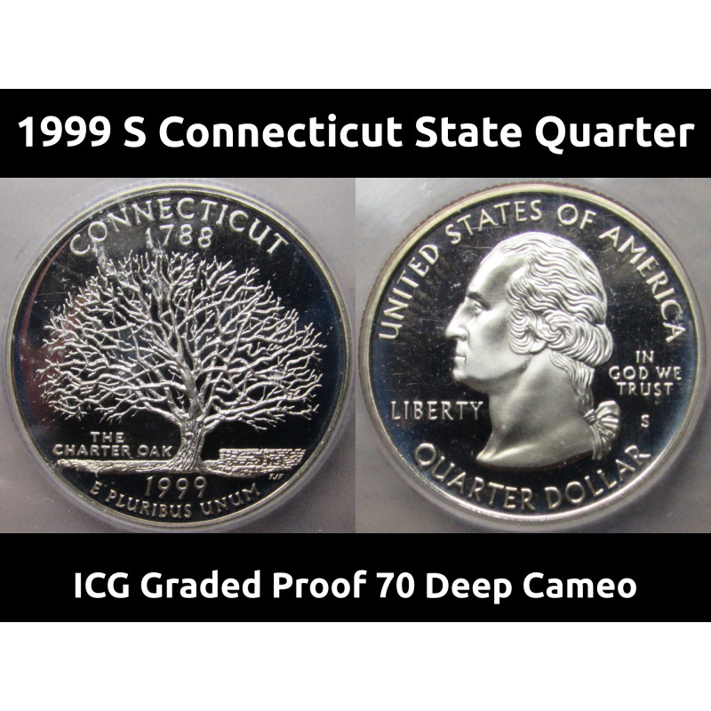 1999 S Connecticut Washington Quarter - ICG Graded Proof 70 Deep Cameo - first year State Quarter