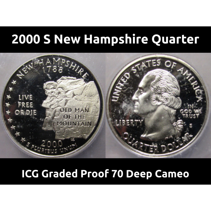2000 S New Hampshire Washington Quarter - ICG Graded Proof 70 Deep Cameo - second year State Quarter