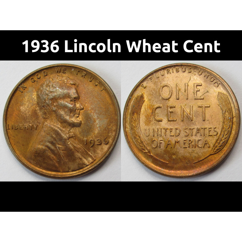 1936 Lincoln Wheat Cent - uncirculated wheat penny with interesting toning