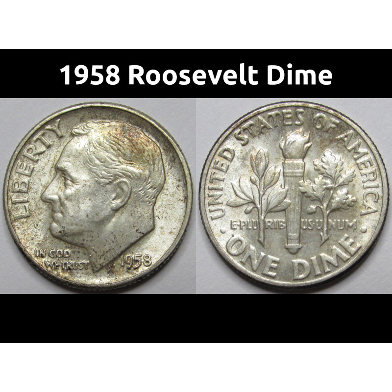 1958 Roosevelt Dime - uncirculated vintage American silver dime