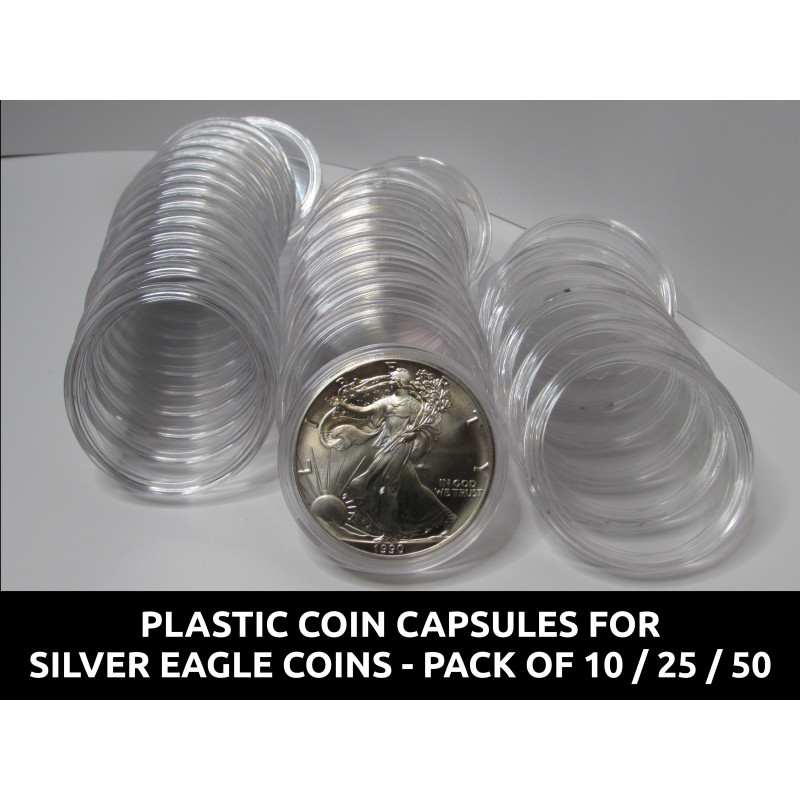 Plastic coin capsules for American Silver Eagle - 41mm holders for coins - pack of 10 / 25 / 50