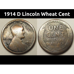 1914 D Lincoln Wheat Cent - key date Denver mintmark American wheat penny