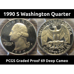 1990 S Washington Quarter - PCGS PR 69 Deep Cameo - vintage coin