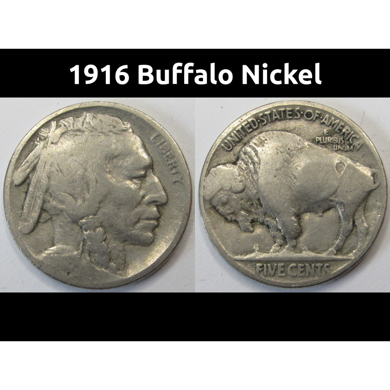 1916 Buffalo Nickel - early date Indian Head five cent coin