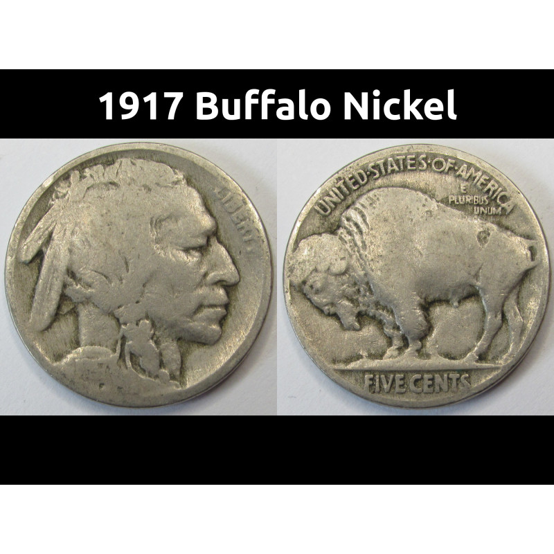 1917 Buffalo Nickel - antique American bison five cent coin
