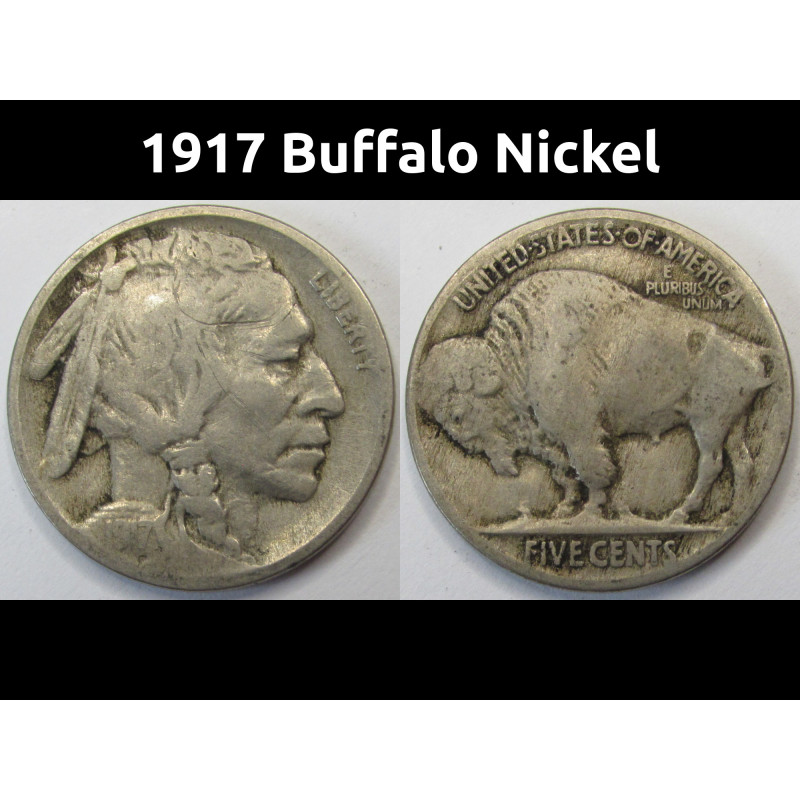 1917 Buffalo Nickel - antique American Indian five cent coin