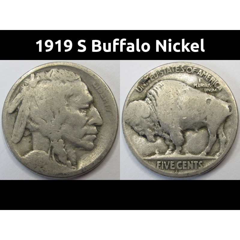 1919 S Buffalo Nickel - old San Francisco mintmark coiin