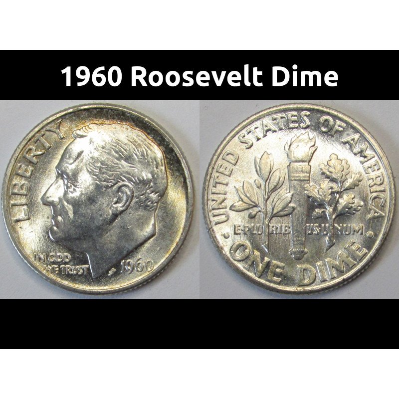 1960 Roosevelt Dime - toned uncirculated antique silver dime