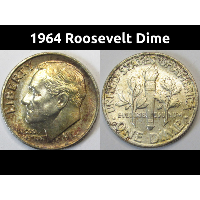 1964 Roosevelt Dime - toned uncirculated antique silver dime