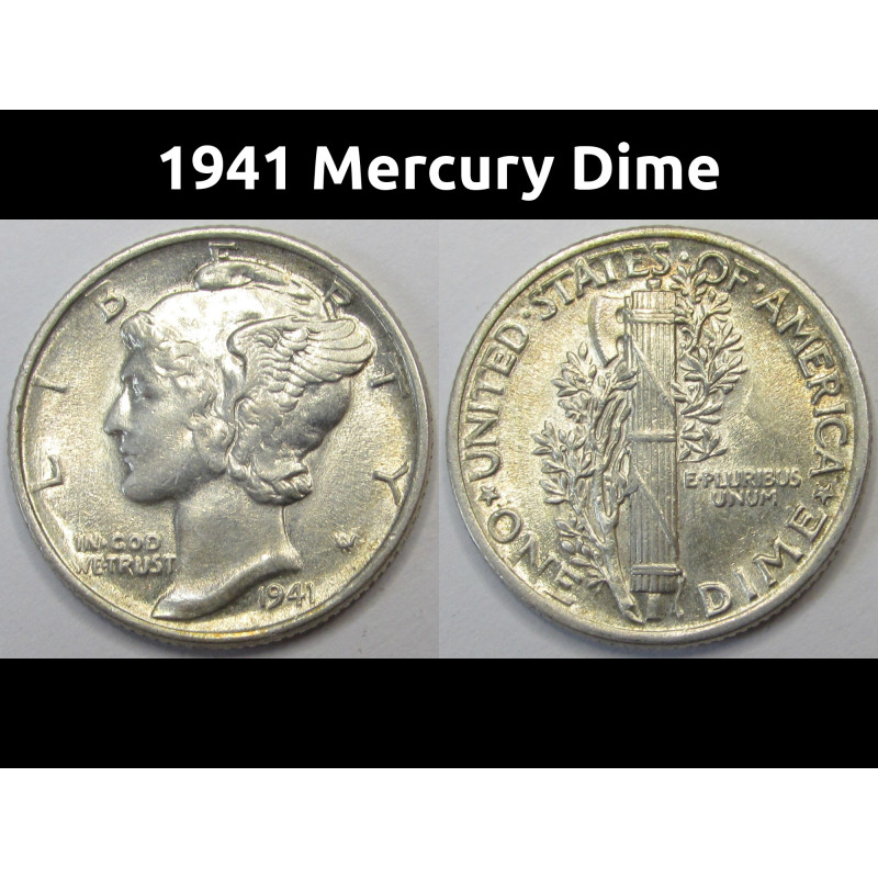 1941 Mercury Dime - uncirculated antique American silver dime