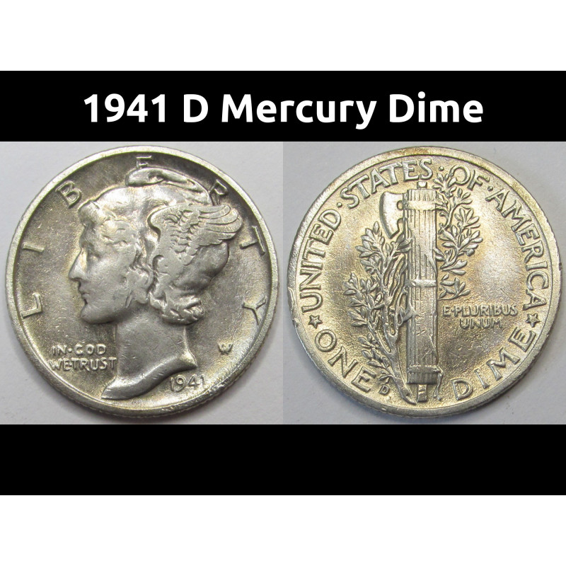 1941 D Mercury Dime - antique American silver dime
