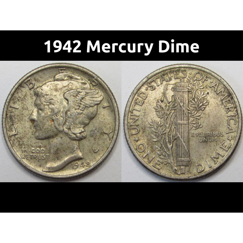 1942 Mercury Dime - antique American silver dime