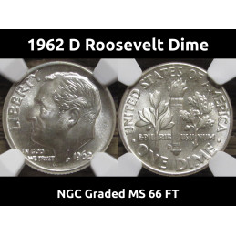 1962 D Roosevelt Dime - NGC Graded MS 66 FT - high grade silver dime
