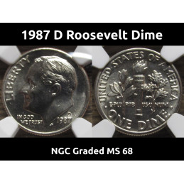 1987 D Roosevelt Dime - NGC Graded MS 68 - top pop coin