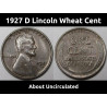 1927 D Lincoln Wheat Cent - about uncirculated old US penny
