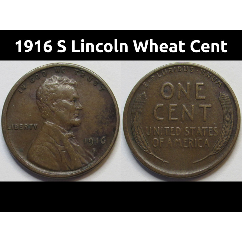 1916 S Lincoln Wheat Cent - antique higher grade American wheat epnny