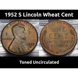 Toned 1952 S Lincoln Cent -...